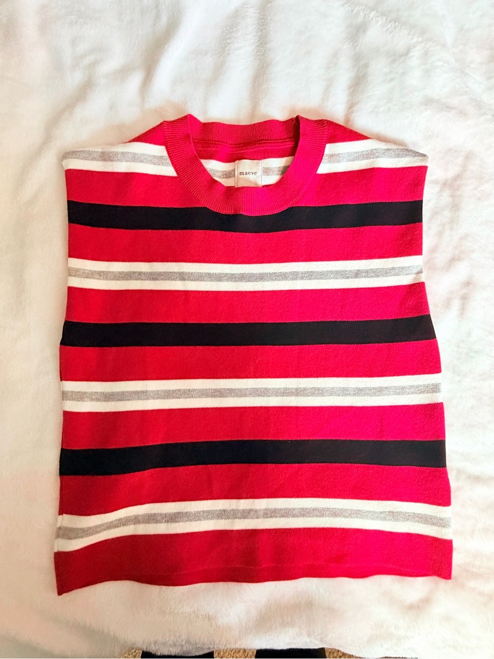 Maeve by Anthropologie Striped Cap Sleeve Sweater Knit Top ❤️🖤 - Picture 2 of 6